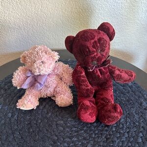 Plush Bears in Pink and burgundy Lot of 2